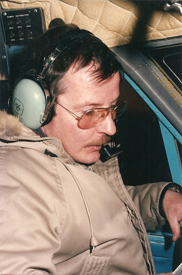 Captain Andy Clark<br />@ helm of Twin Otter, La Ronge Aviation Service, 1986