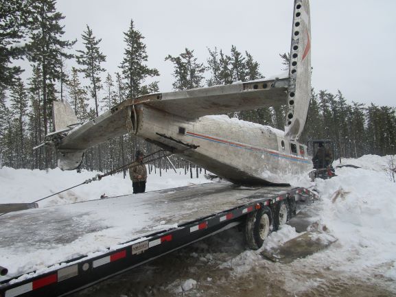 beech 18 getting winched up on the trailer